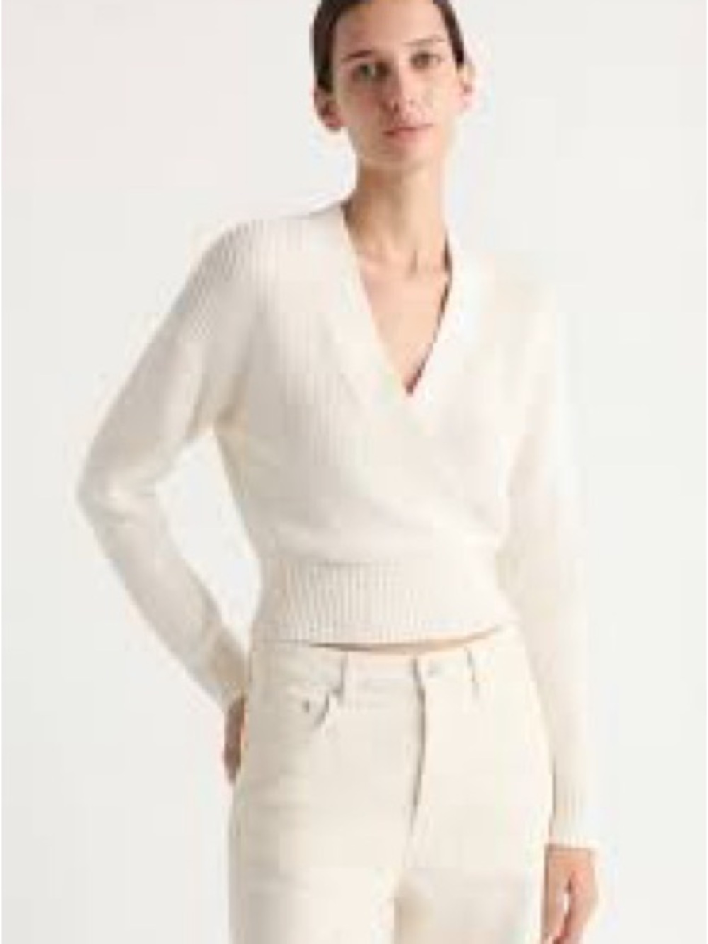 Lucy Paris Cream V-Neck Wrap Pullover Sweater